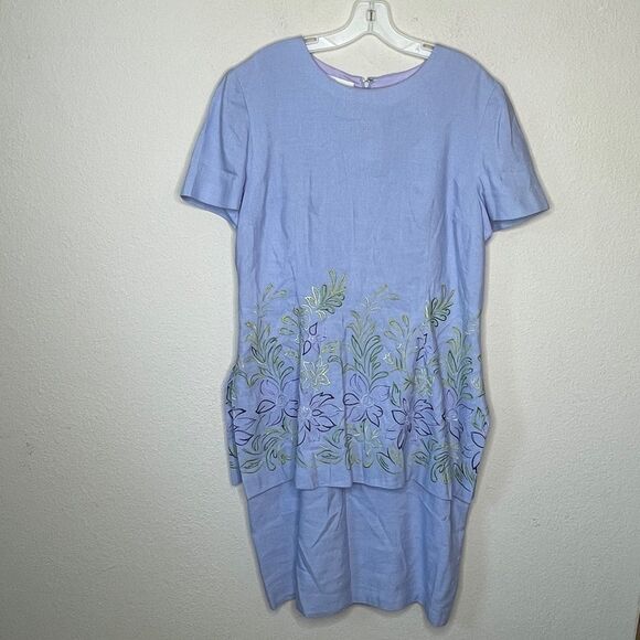 Vintage Maggy London‎ Linen Blend Embroidered Dress - Picture 5 of 7